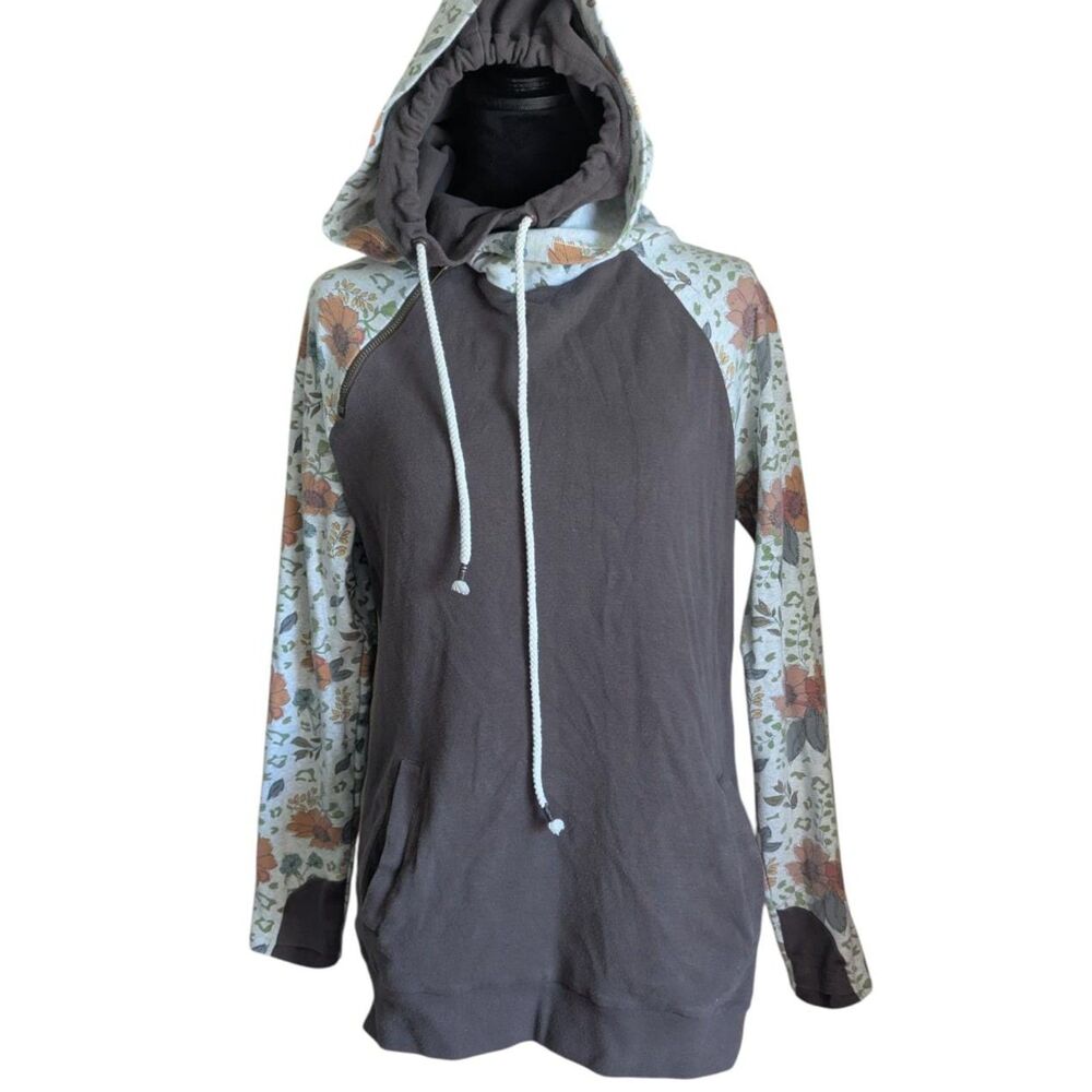 Ampersand Avenue Womens Floral Raglan Hoodie Small Brown Boho Cottagecore Style